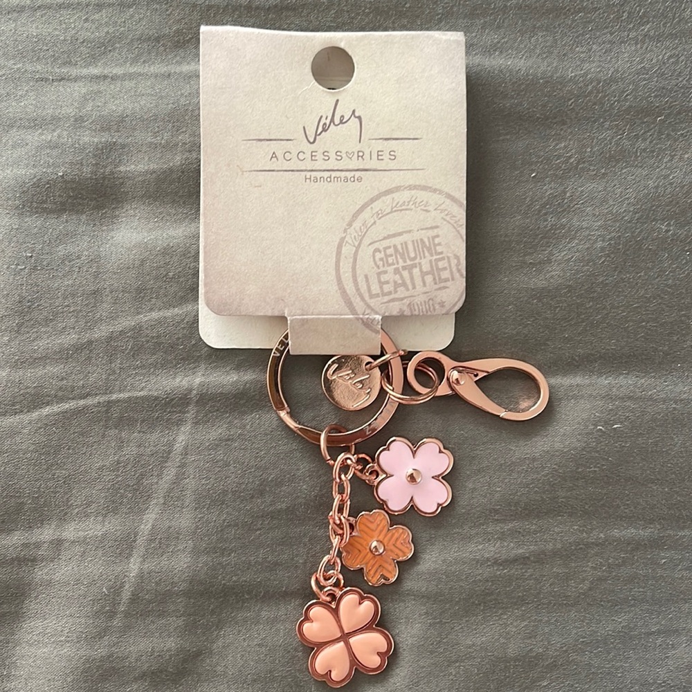 Genuine Leather Floral & Metal Keychain from Velez